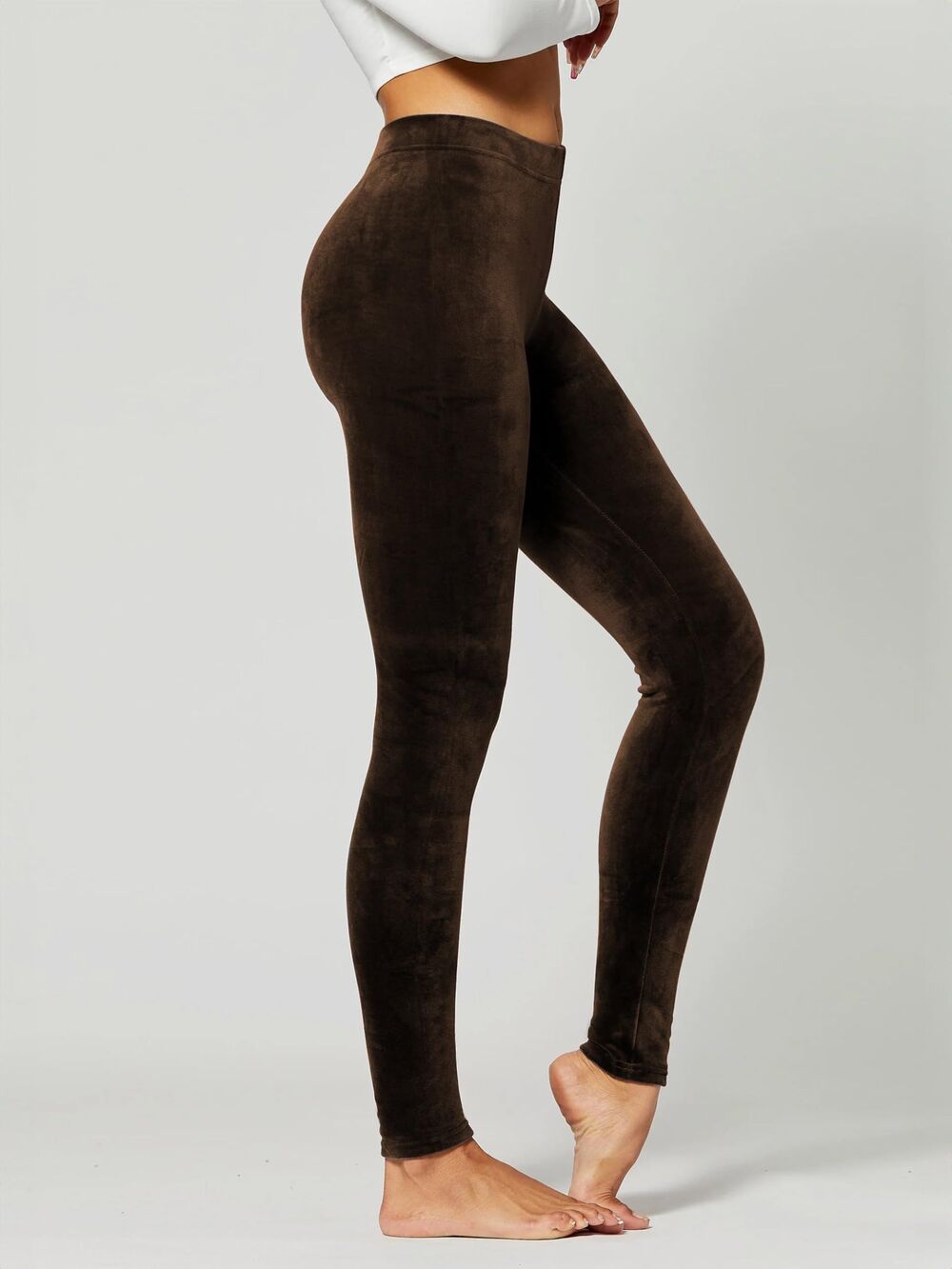Conceited Women's Velvet Leggings Brown Soft Stretch Velour Small - Picture 2 of 5